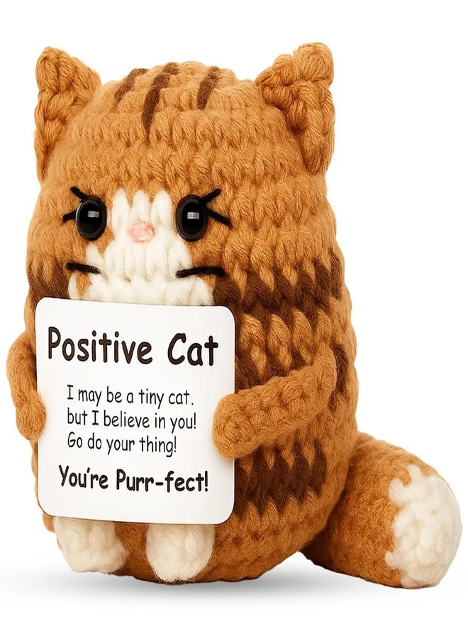 CZFSWT Positive Crochet Animals, 7.5 * 6 Cm Emotional Support Crochet Cat, Positive Cat Crochet Animals Handmade Brown Cat for Stress Relief, Desk Decoration, Gift for Special Occasions - Image 1